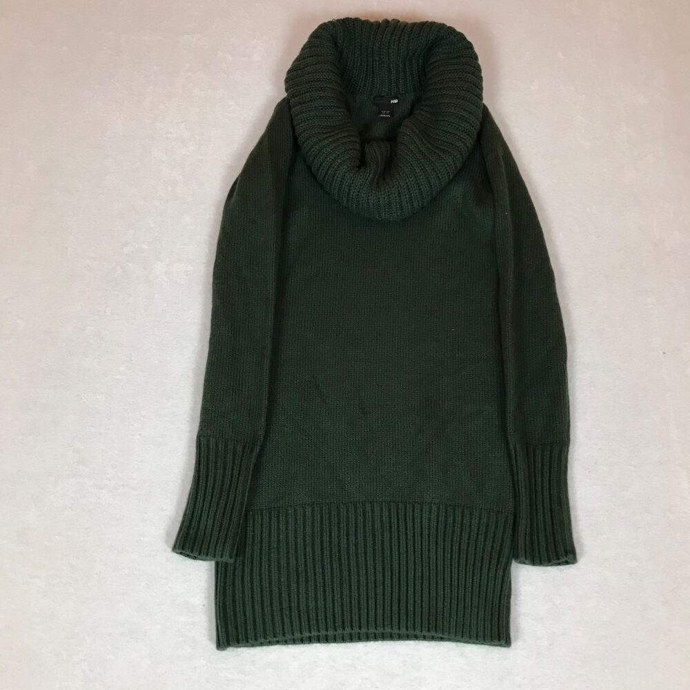 H&M Green Chunky Knit Long Tunic Turtleneck Sweater XS